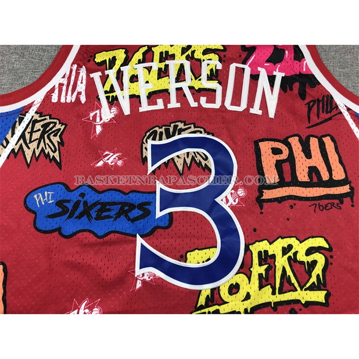 Maillot Philadelphia 76ers Allen Iverson Slap Sticker Mitchell & Ness 1996-97 Rouge